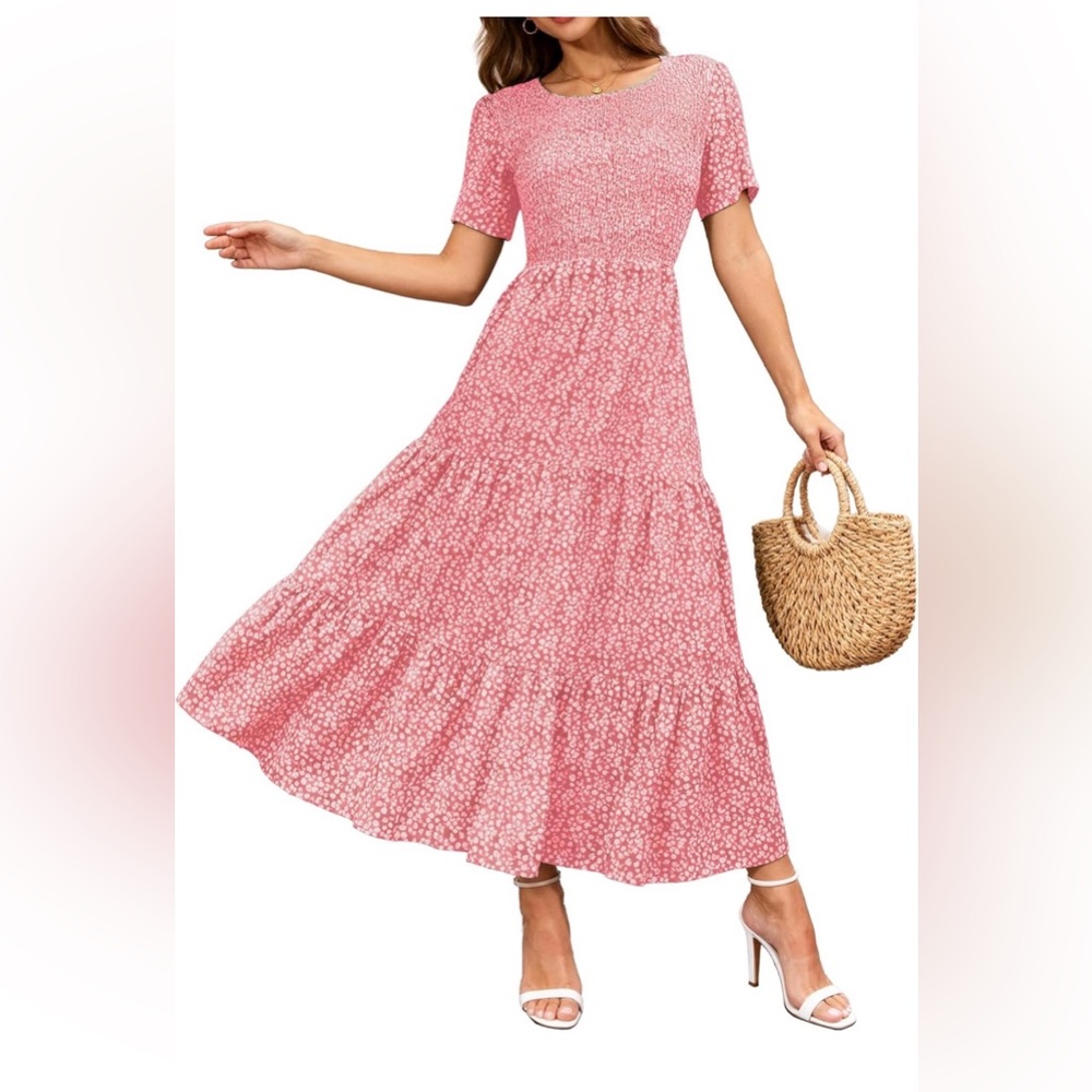 Pink Floral Tiered Maxi Dress - Womens